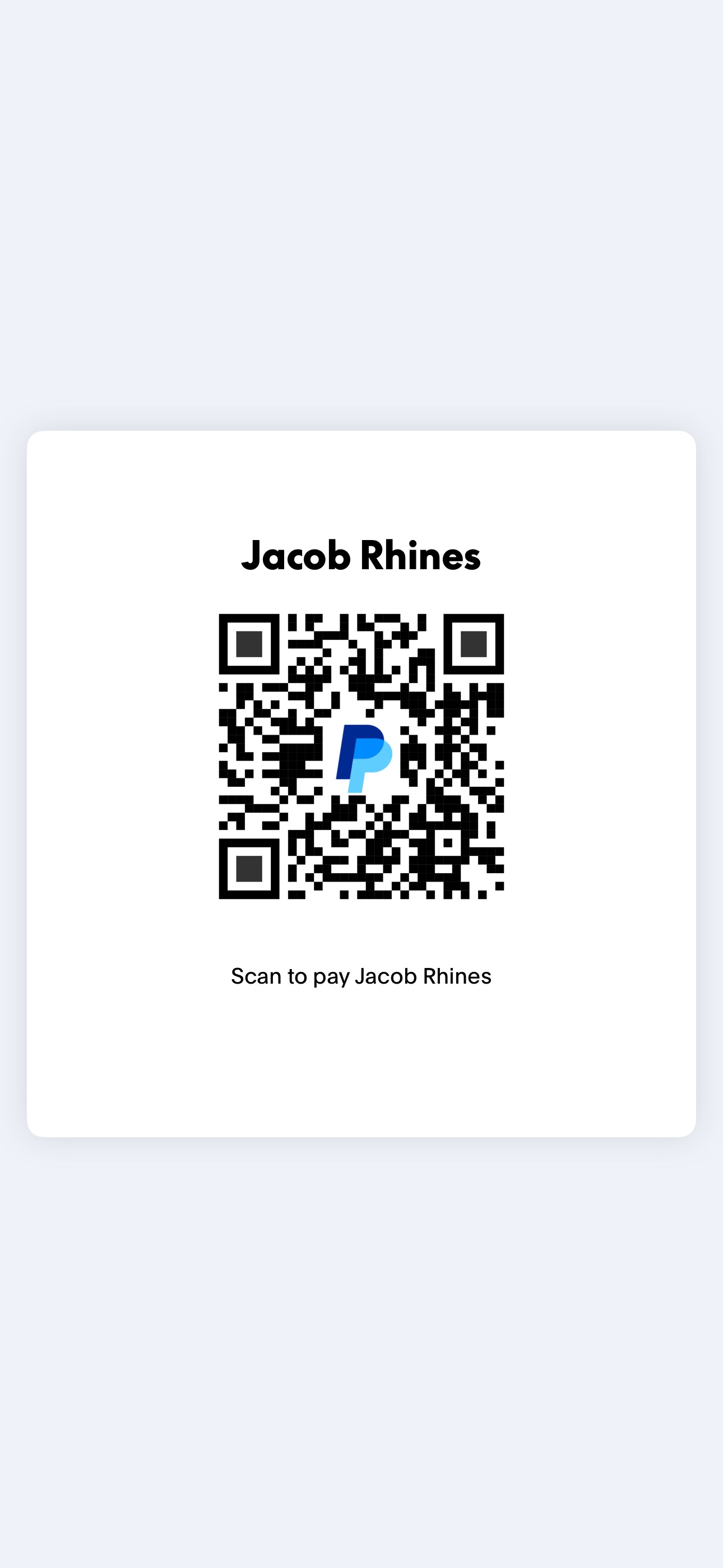 Scan to pay Jacob Rhines on PayPal